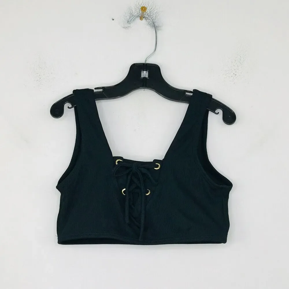 Little Peixoto Girl's 10 Swim Top Black Lace Up Ribbed Cami Lined Unpadded CD27